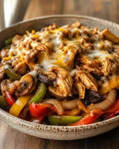 Delicious low carb BBQ chicken thighs served over sautéed peppers and onions