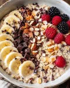 Colorful and nutritious vegan breakfast bowls topped with fresh fruit and nuts.
