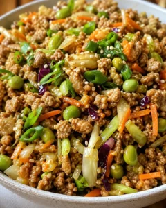 Colorful turkey egg roll in a bowl with vegetables and Asian-inspired flavors