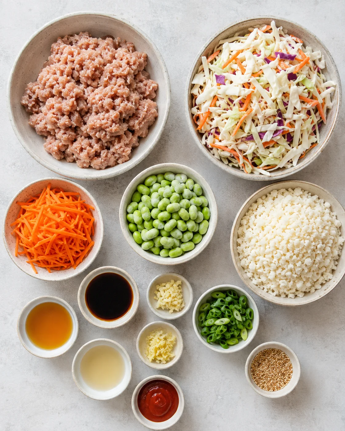 Preparation of ground turkey and fresh chopped vegetables for Egg Roll In A Bowl