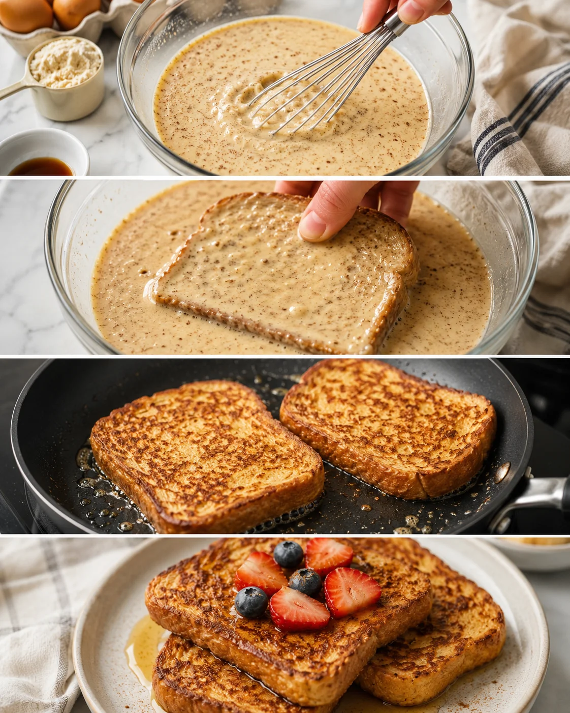 Crispy on the outside, soft inside traditional French toast with a protein twist.