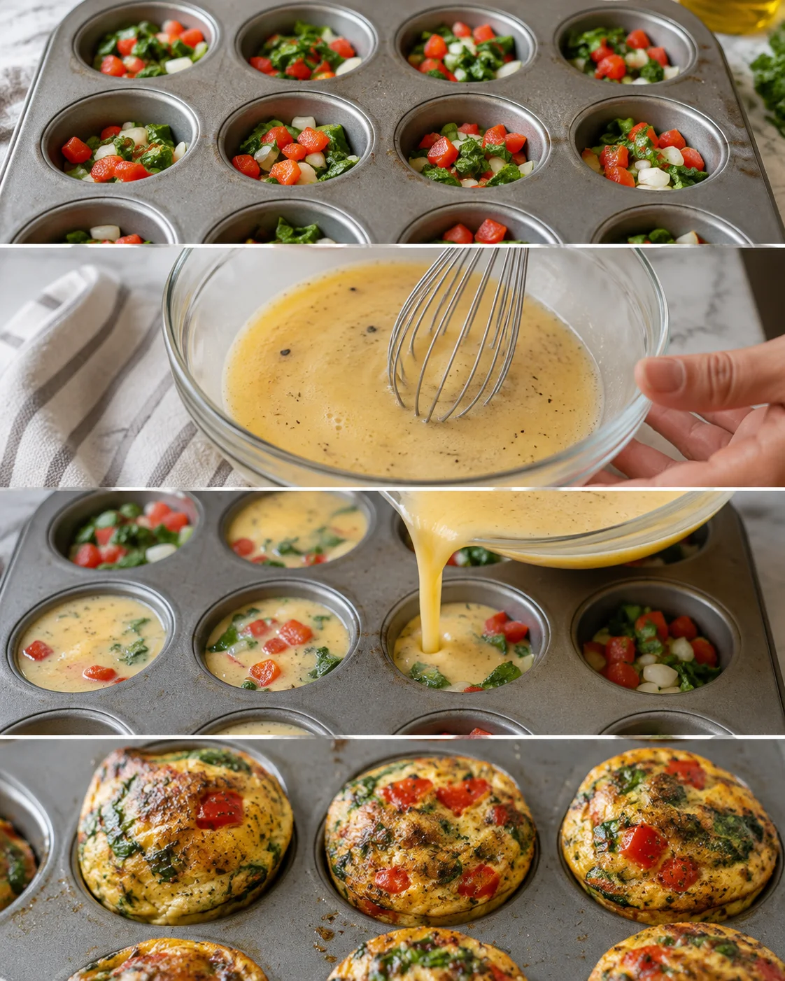 Baked veggie egg bites in a muffin tin, ready for meal prep or on-the-go breakfast.