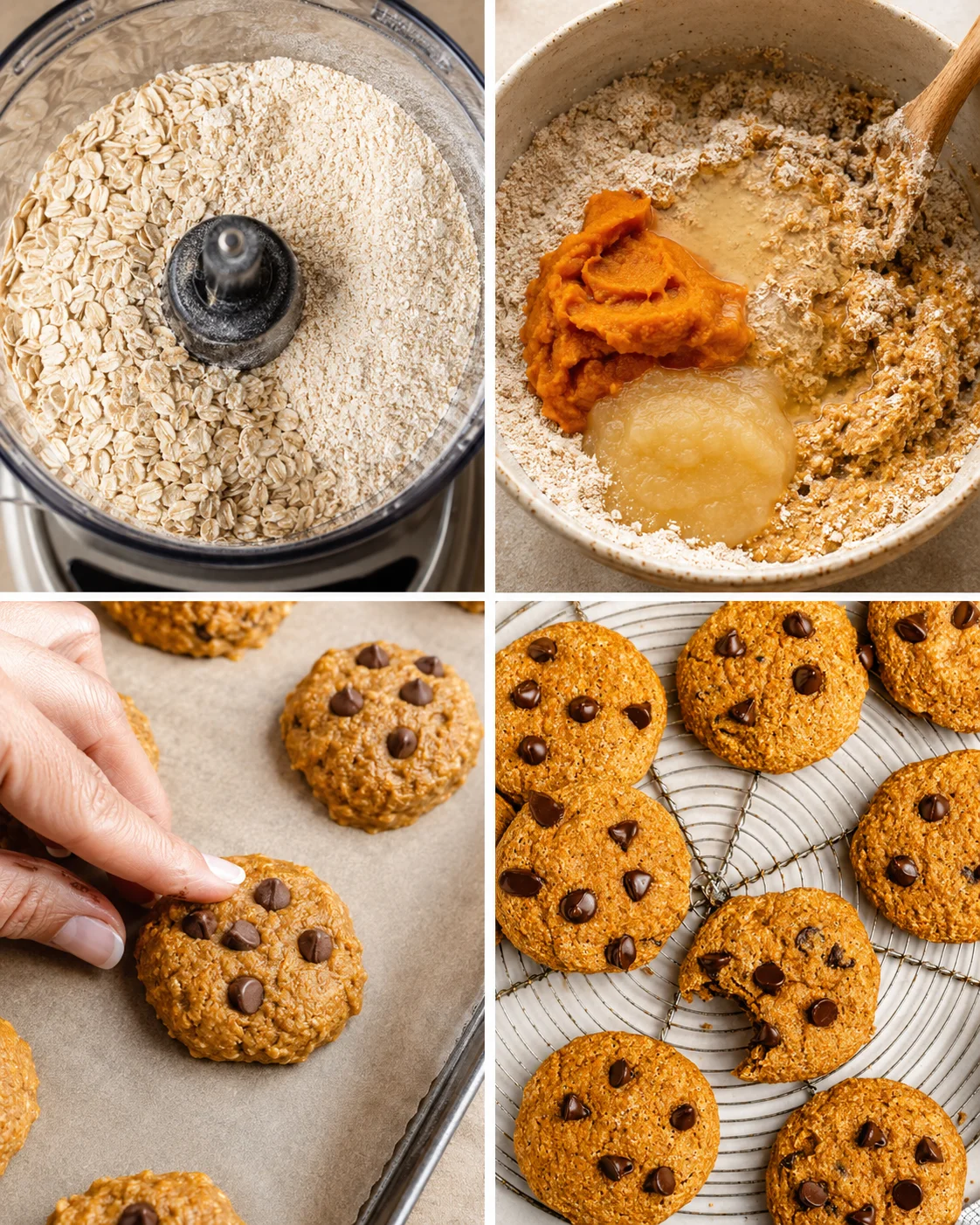 Soft, spiced pumpkin cookies topped with chocolate chips on a cooling rack.
