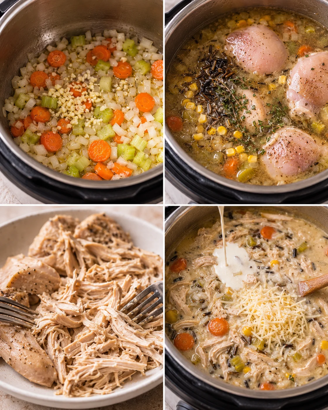 Delicious homemade chicken and rice soup made in an Instant Pot with herbs and veggies