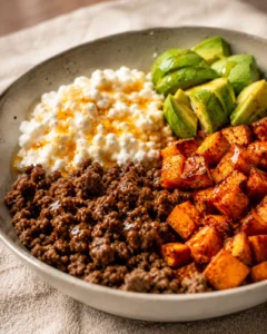 Generated image 2 for Tiktok Hot Honey Cottage Cheese Sweet Potato Beef Bowl