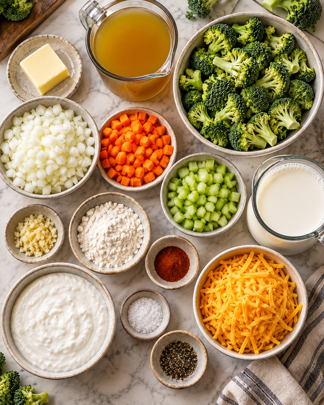 High Protein Broccoli Cheddar Soup ingredients