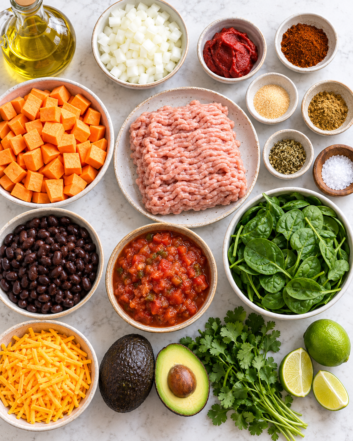 35 Minute Ground Turkey, Sweet Potato Taco Skillet ingredients