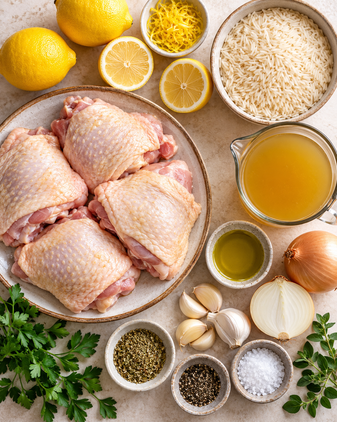 One Pot Greek Chicken and Lemon Rice ingredients