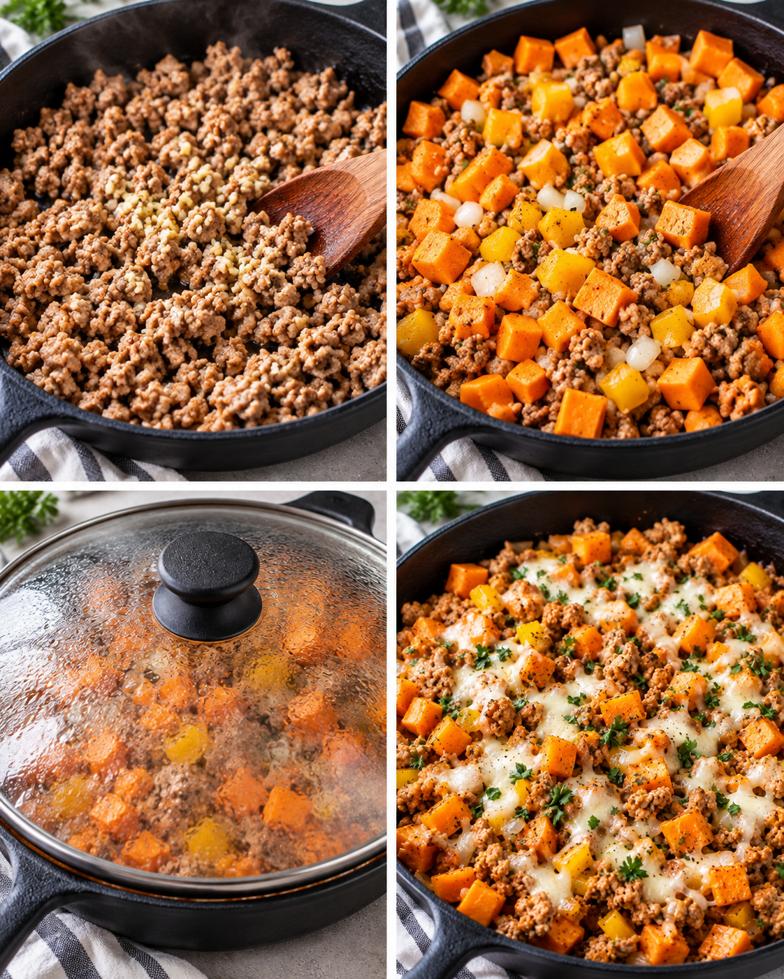 Ground Turkey Sweet Potato Skillet steps