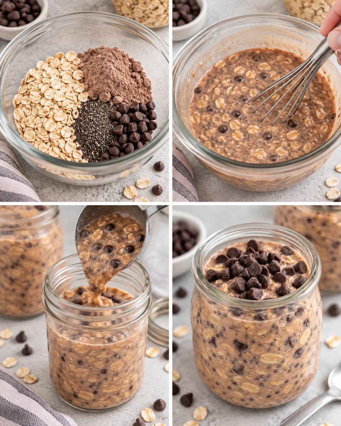 Chocolate Protein Overnight Oats steps