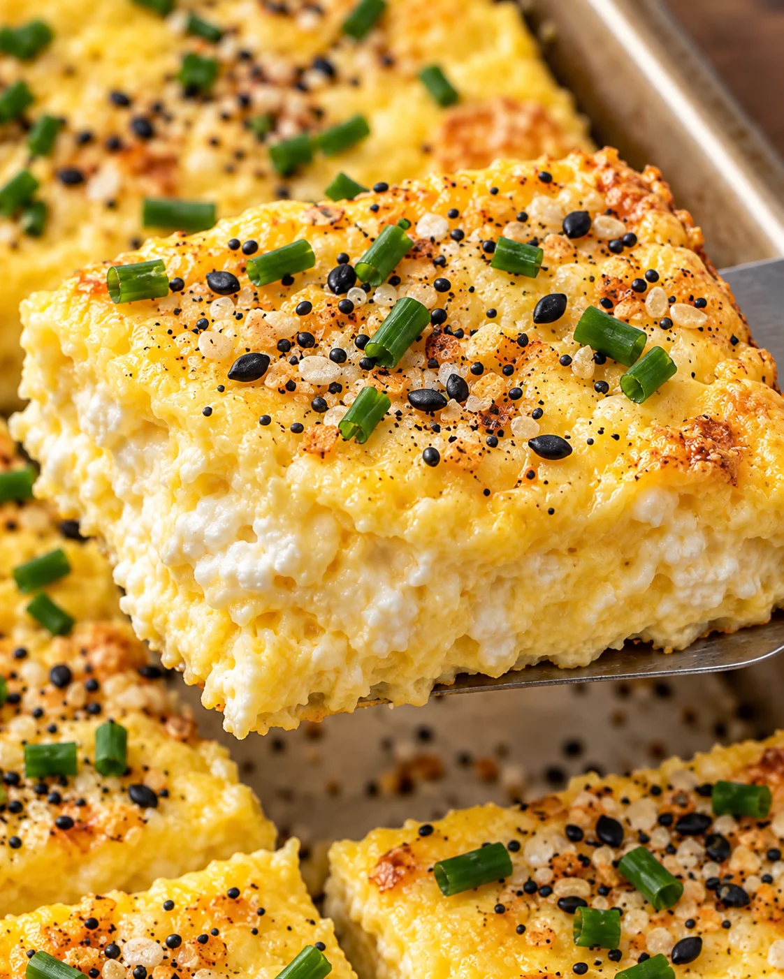 High Protein Cottage Cheese Sheet Pan Scrambled Eggs (14g Protein) texture