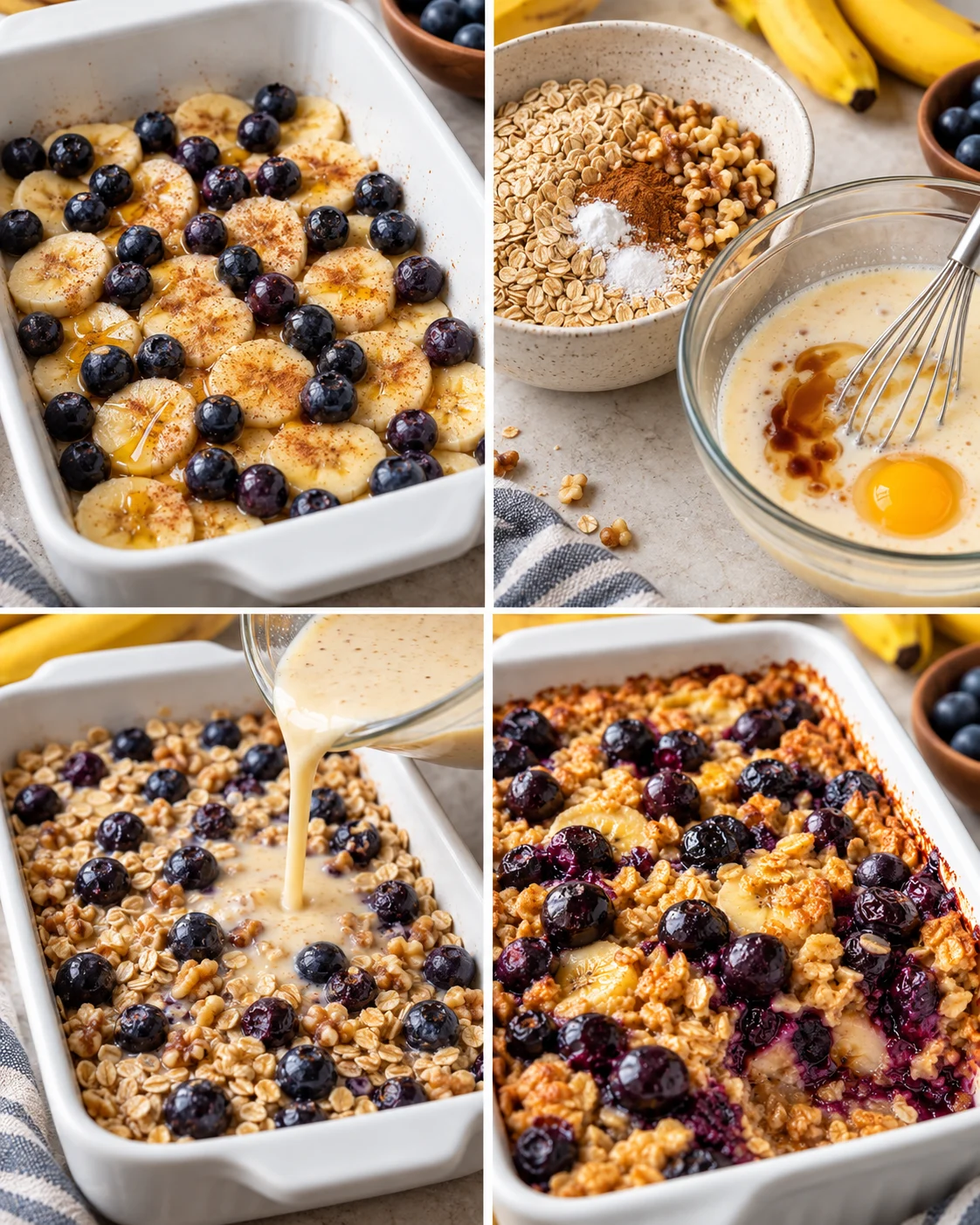 Baked Oatmeal with Blueberries and Bananas steps
