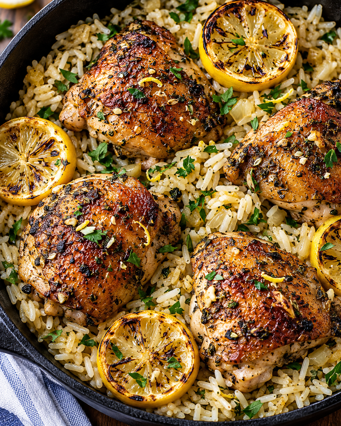 One Pot Greek Chicken and Lemon Rice hero