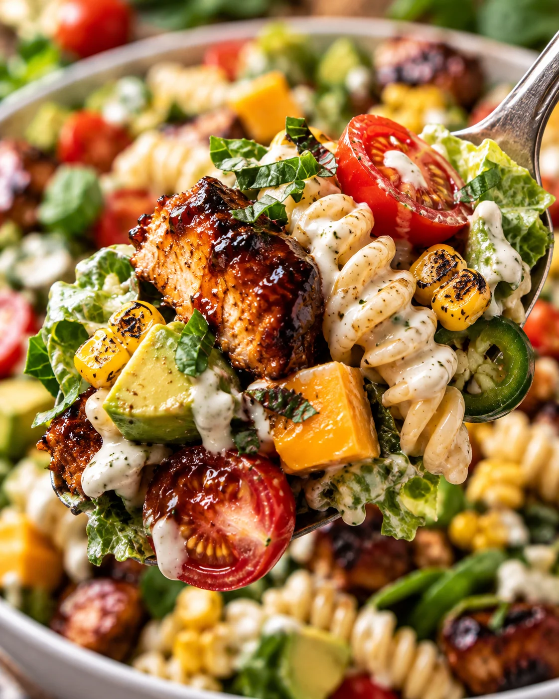 BBQ Chicken Ranch Pasta Salad. texture