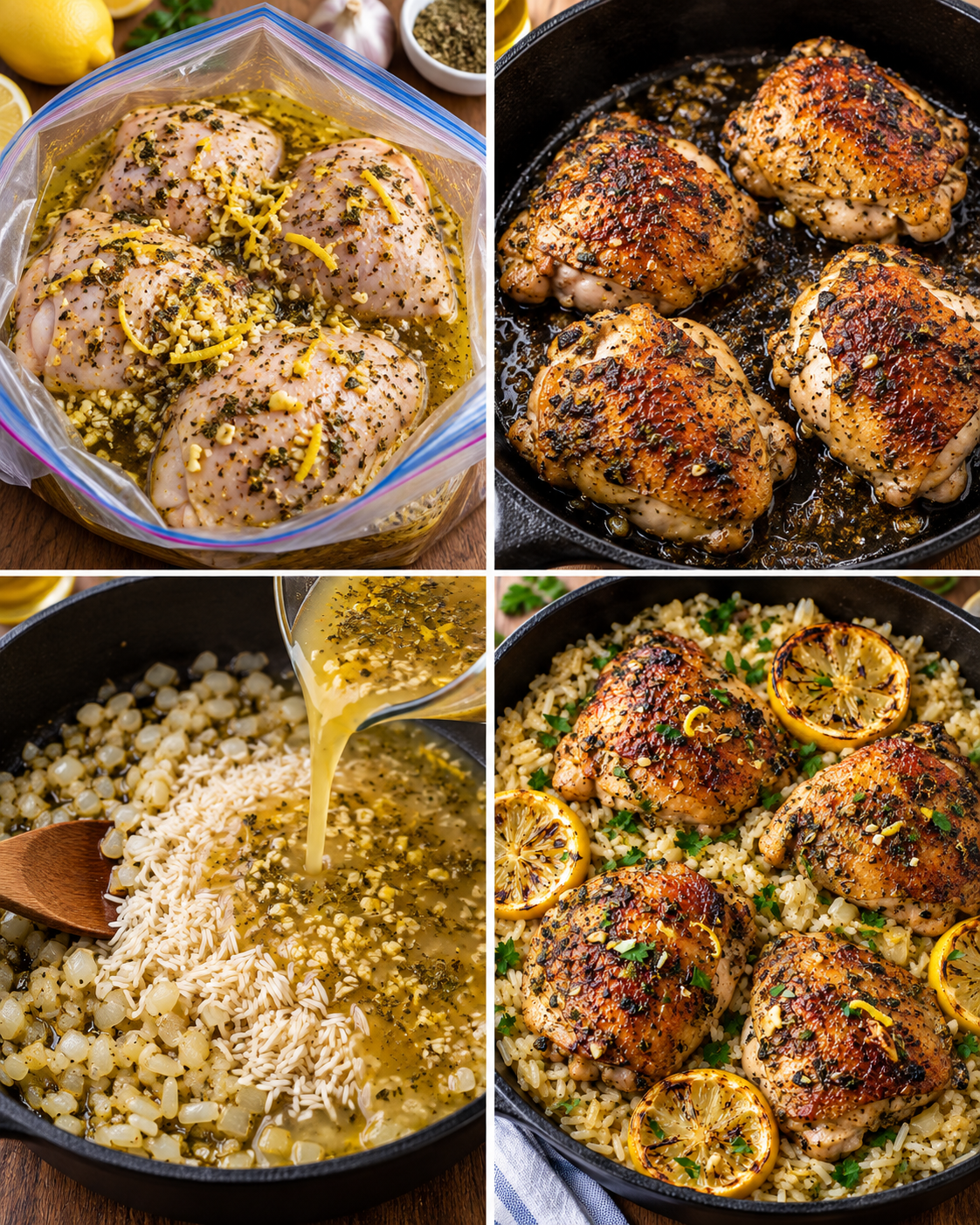 One Pot Greek Chicken and Lemon Rice steps
