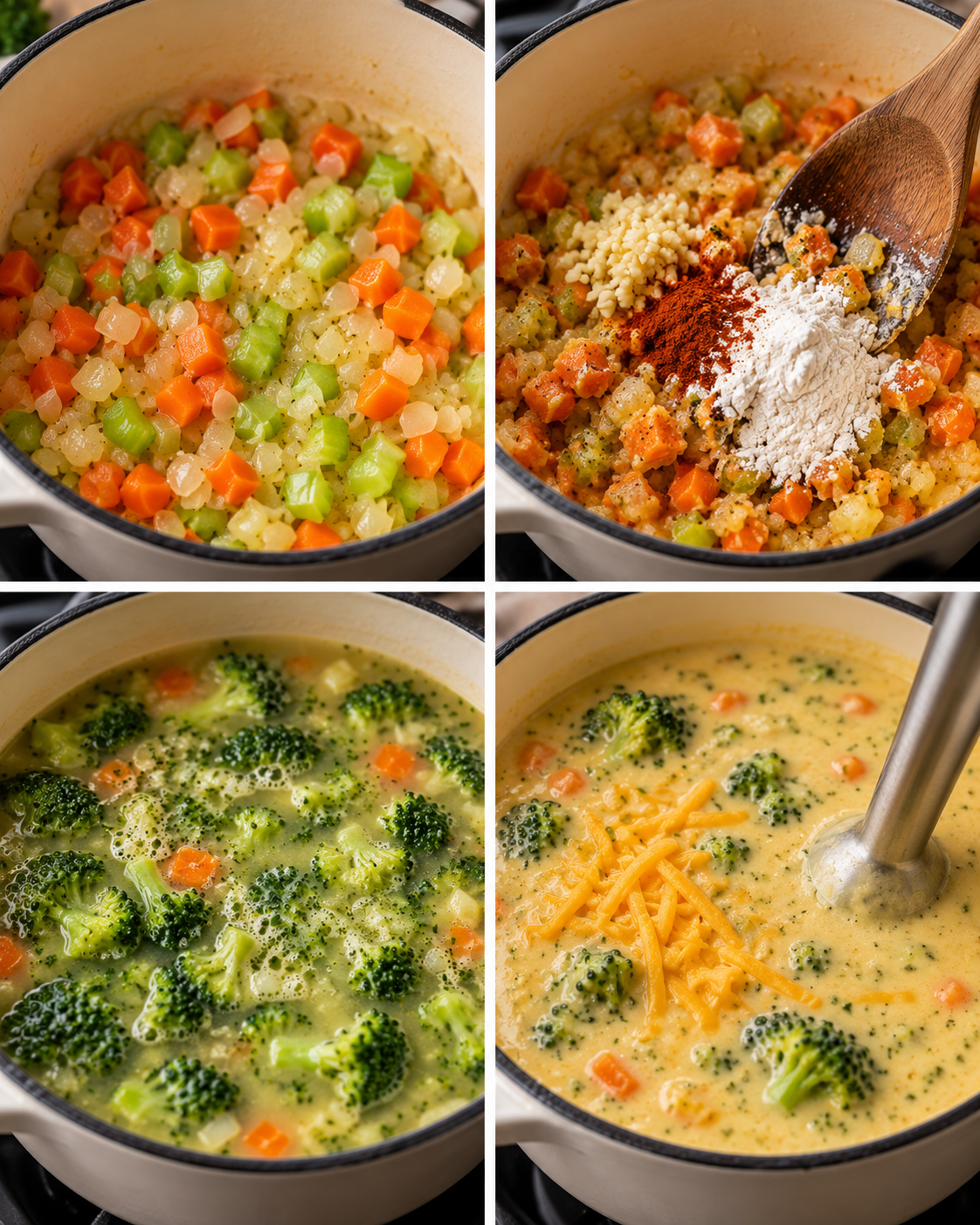 High Protein Broccoli Cheddar Soup steps