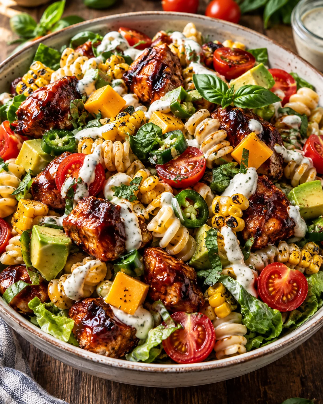 BBQ Chicken Ranch Pasta Salad. hero