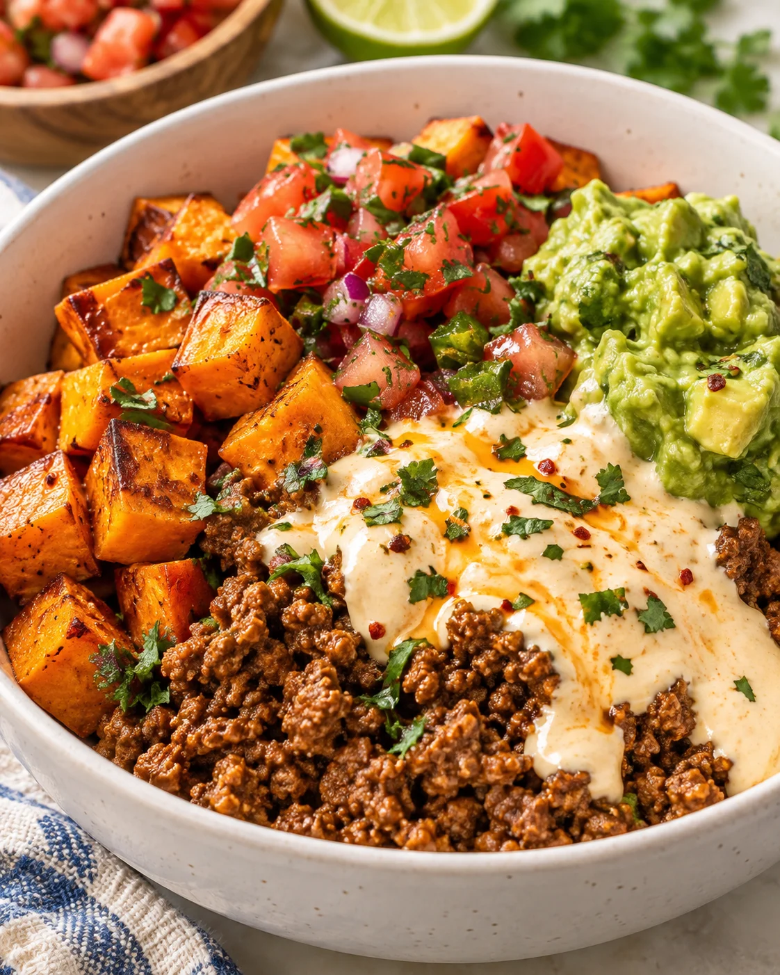 Southwest Ground Beef Bowl with Cottage Cheese Queso alternate